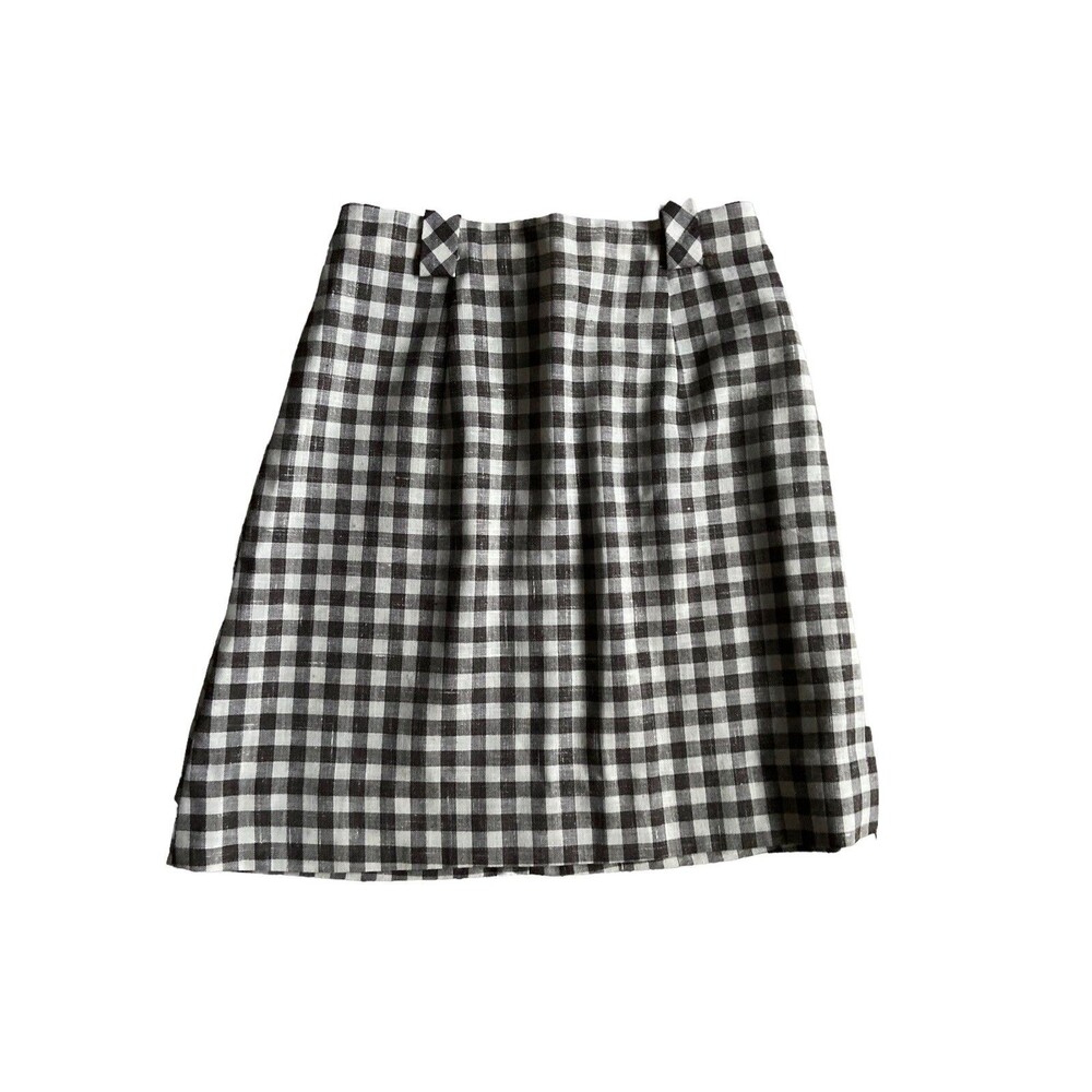 Vintage J‎ Press Juniorite Union-Made Gingham Skirt Size XS Brown Mod Peppy 60s
